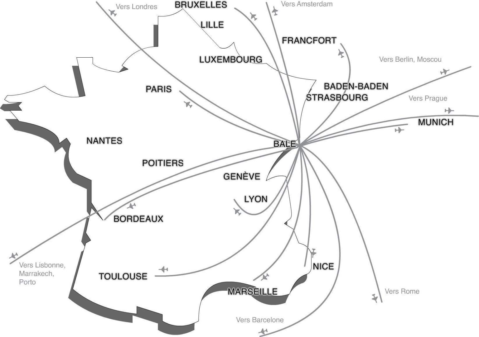 Carte aérienne en direction de Bâle Hôtel au centre de Colmar en Alsace